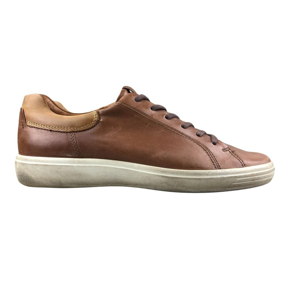 Ecco Men's Size 10 EXTRA WIDTH Soft 7 Brown Leather Lace-Up Low Top Sneakers
